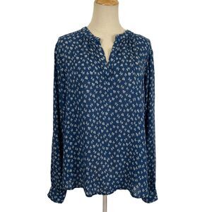 Boo Gemes Chloe Top Blue Blouse Long Sleeves XL Floral Office Ditzy